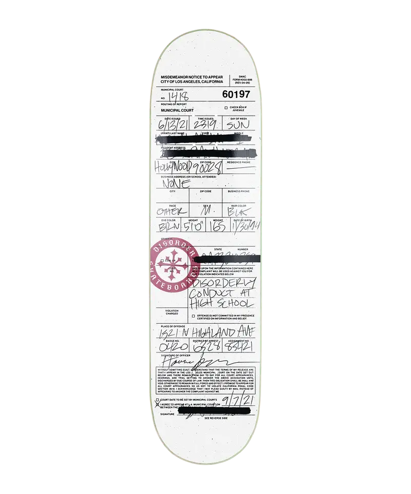 DISORDER DISORDERLY CONDUCT 8.25 SKATE DECK DISORDER