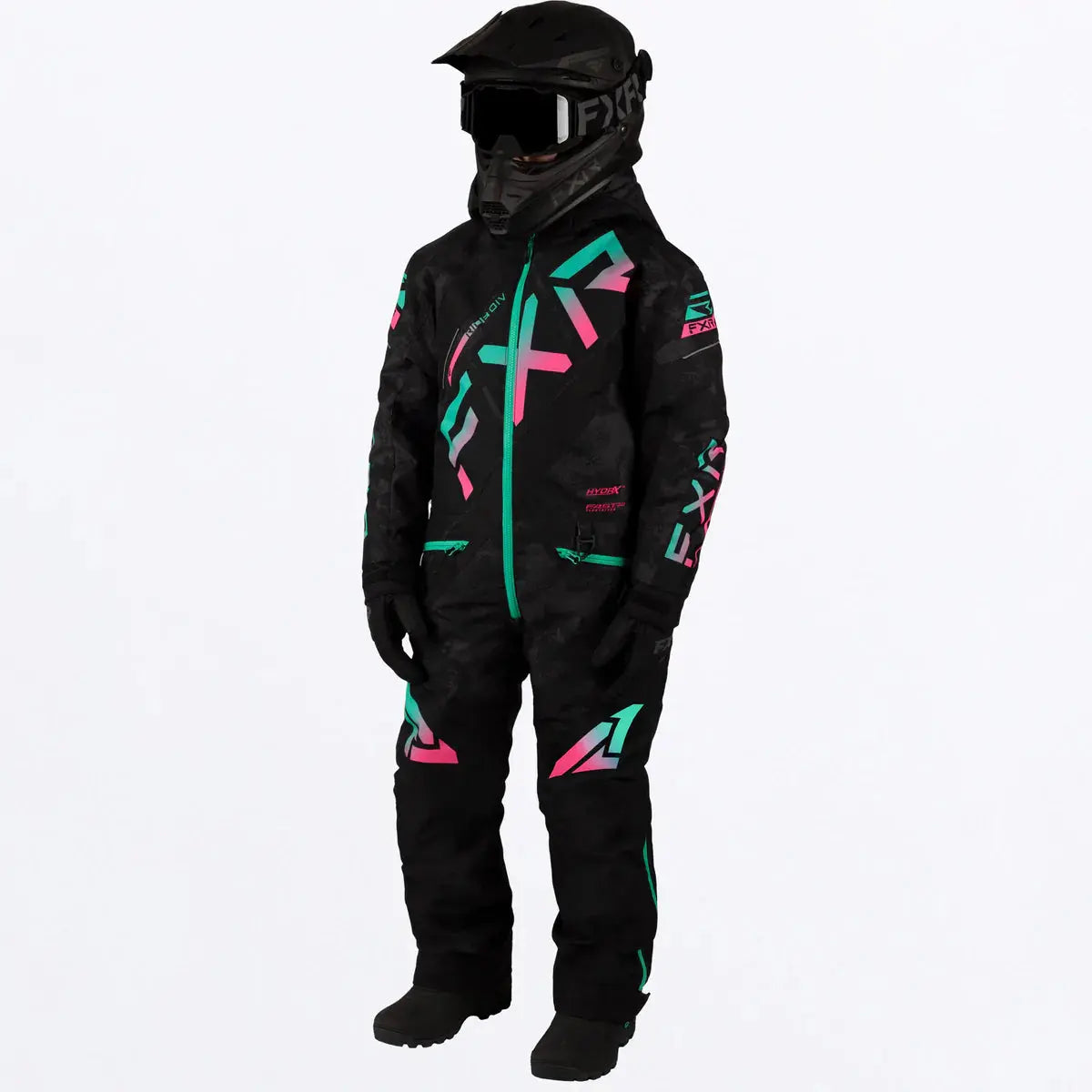 FXR Child CX Monosuit - Blk Camo/Mint/Pink FXR