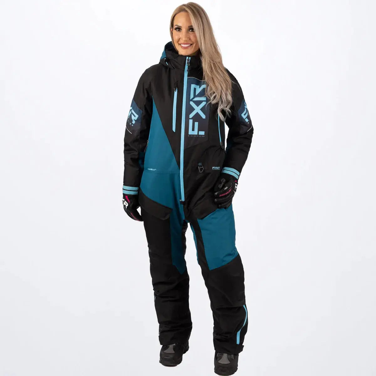 FXR Women's Recruit F.A.S.T Insulated Monosuit - Blk/Ocean/Sky FXR