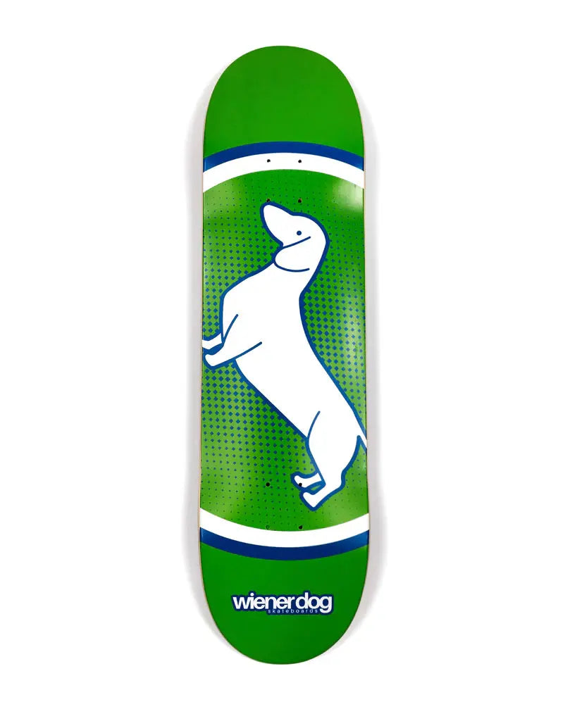 WIENER DOG 2005 GREEN 8.38 SKATE DECK WIENER DOG