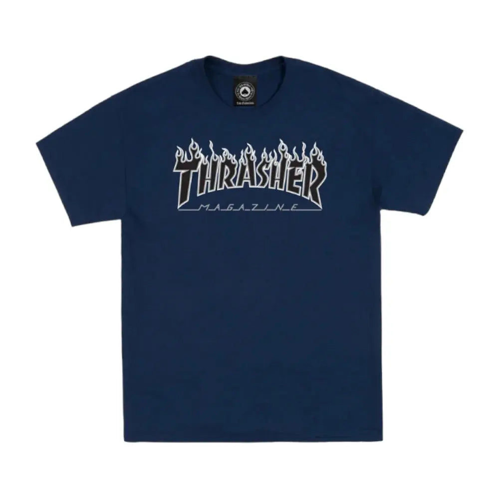 Thrasher Flame Logo Tee - Navy/Black THRASHER