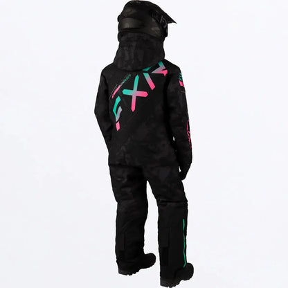 FXR Child CX Monosuit - Blk Camo/Mint/Pink FXR